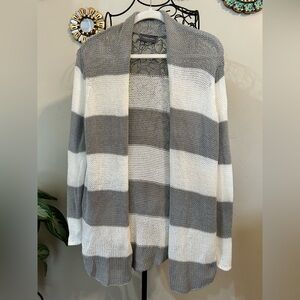 Wooden Ships Coastal Lightweight Gray & White Open Front Knit Cardigan S/M